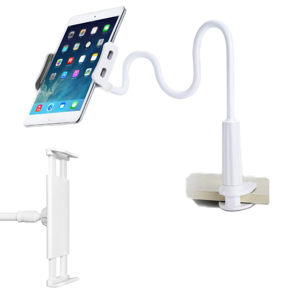 White (White) Lazy Tablet Holder 360 Degree Rotating Gooseneck Stand For 4-10.1In