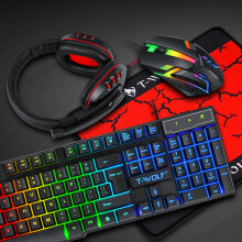 T-WOLF TF800 4-Piece Gaming Combo Keyboard Mouse Headset Anti-slip Pad
