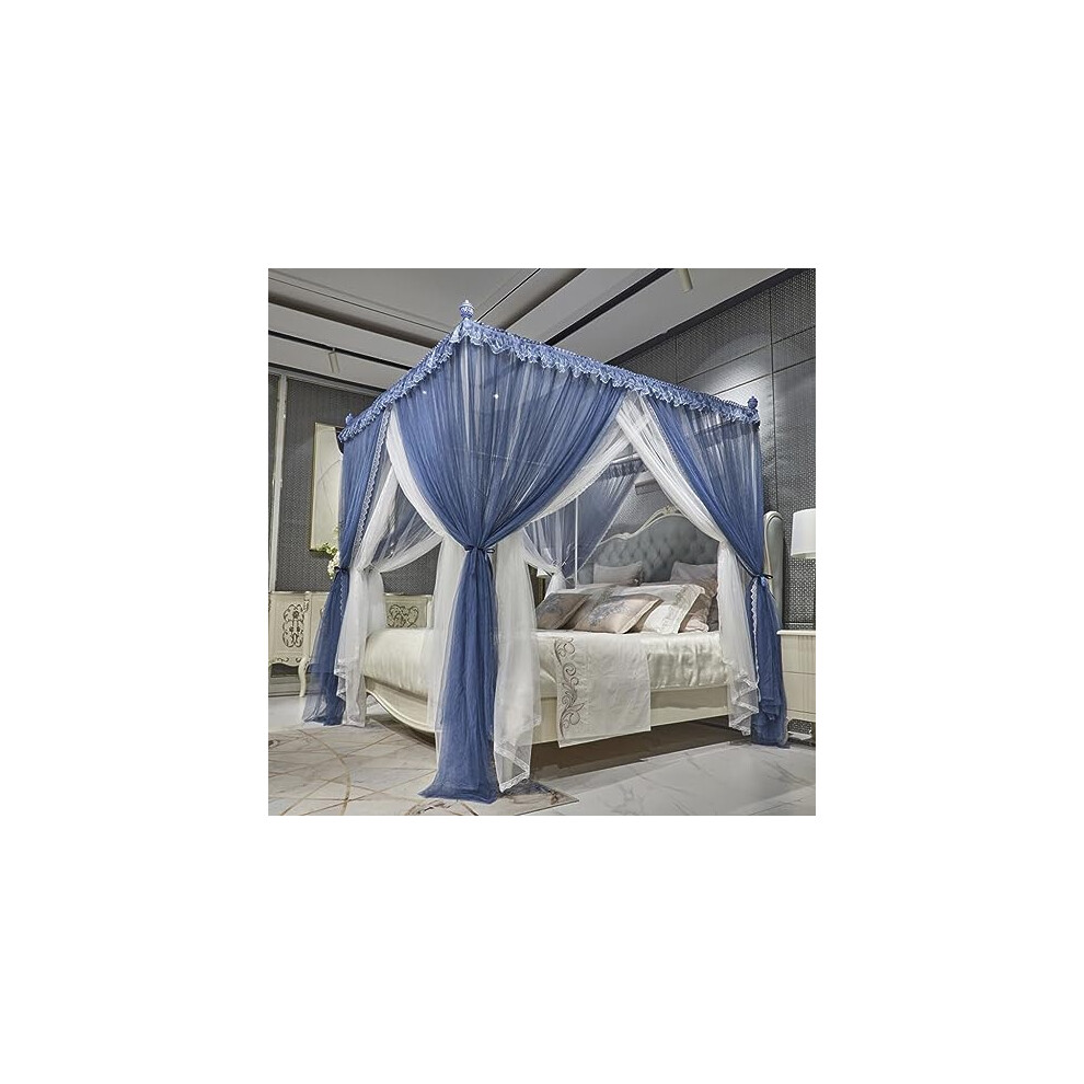 Princess Mosquito Net Curtains Bed Canopy For Girls, Double Layer Sheer Mesh, King Size, Pale And -Navy Mauve/Blue