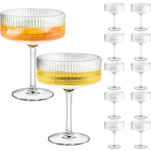 Ribbed Coupe Glasses Set of 12, 10 oz Plastic Champagne Coupe Unbreakable Acrylic Cocktail Glasses Plastic Martini Glasses for Bar