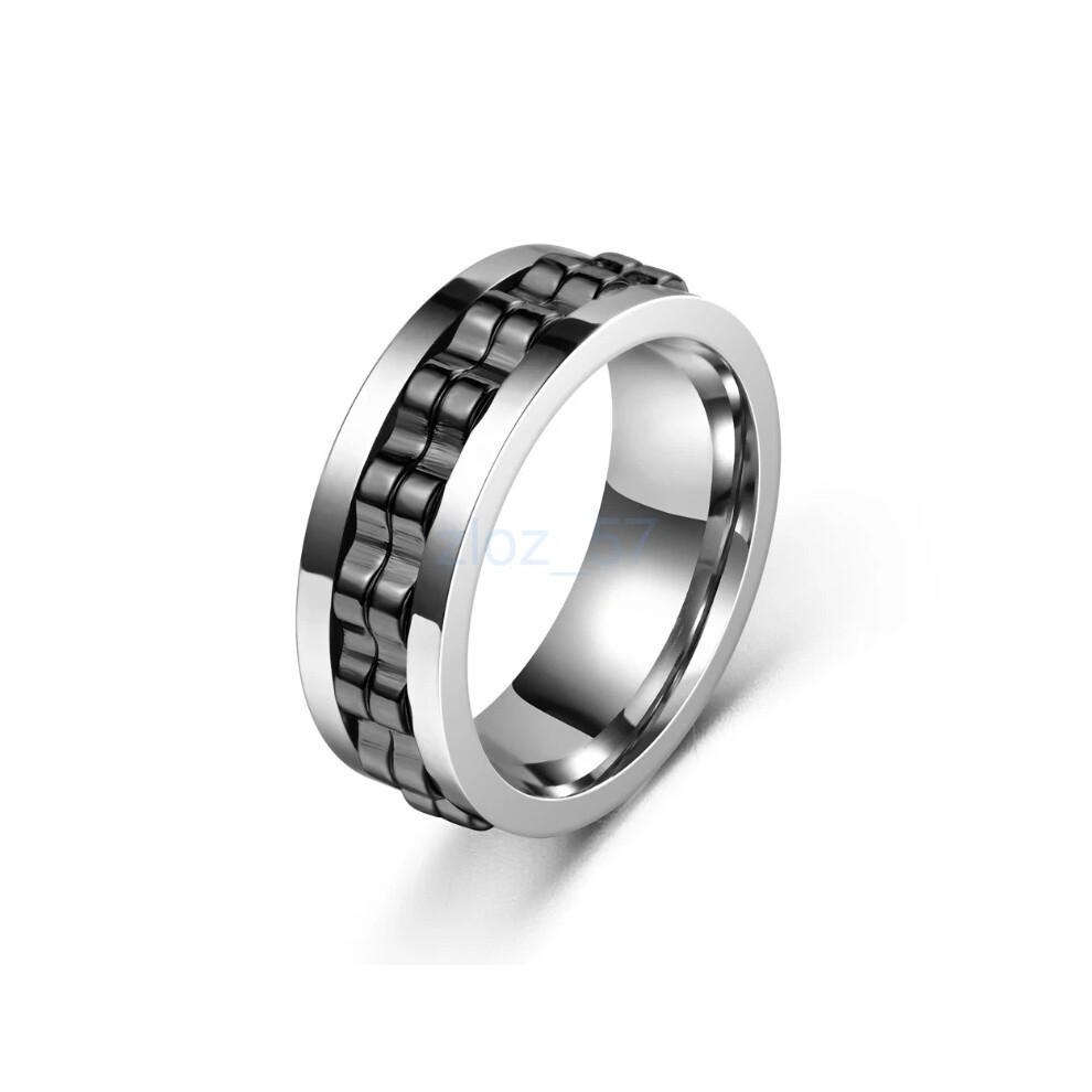 (Silver+Black, 7) Men Women Anti-Anxiety Spinner Fidget Rotating Rings Stainless Steel Ring-image-OPC-PKTSVMT-NEW