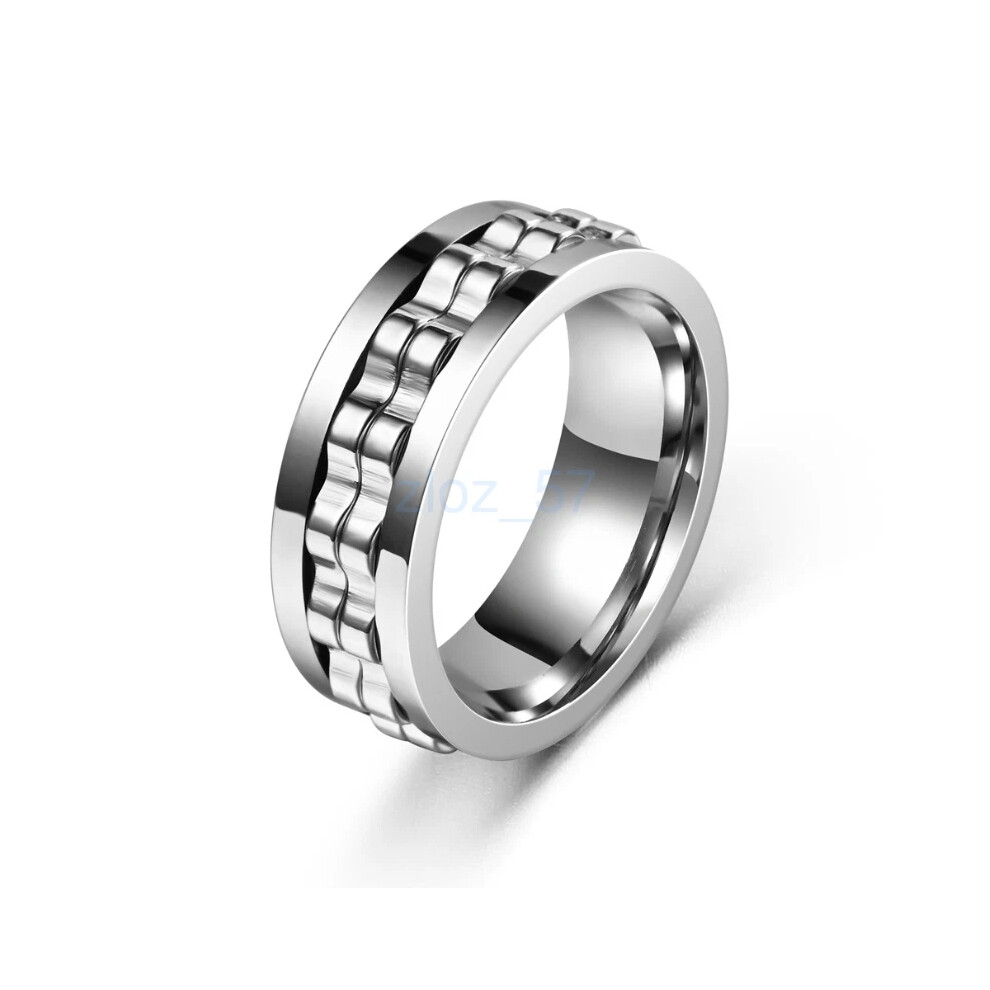 (Silver+Silver, 7) Men Women Anti-Anxiety Spinner Fidget Rotating Rings Stainless Steel Ring-image-OPC-PKTSVNR-NEW