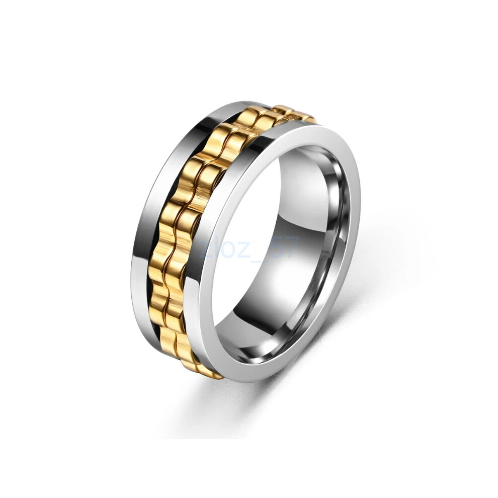 (Silver+Gold, 10) Men Women Anti-Anxiety Spinner Fidget Rotating Rings Stainless Steel Ring-image-OPC-PKTSVN9-NEW