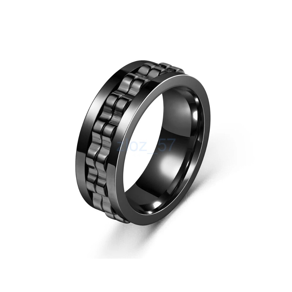 (Black+Black, 13) Anti-Anxiety Spinner Fidget Rotating Rings Stainless Steel Ring  Women Men-image-OPC-PKTSY5W-NEW