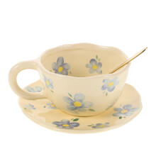 1 satz keramik kaffeetasse mit blumendekor, unterteller, löffel