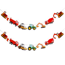 2 stück baustellen-geburtstags-banner mit bagger-lkw und girlande