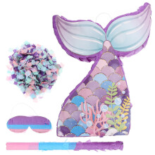 set pinata sirena con coda, bastoncino, e foto festa