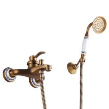Vintage Bath Mixer Taps Brass Single Lever Bath Shower Mixer Tap 2 Modes 2-Hole Antique Style