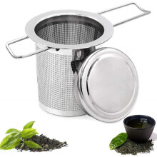 Tea Filter, Stainless Steel Tea Filter, Tea Infuser Tea Strainer with Lid, Fine Hole Tea Filter, Foldable Handle Design Suitable for Cups/Teapot