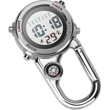 Carabiner Watch Digital Clip on Quartz Watch Multifunctional Carabiner FOB Watch Luminous Face Compass Carabiner Watch with Compassred