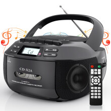 Portable CD Boombox Bluetooth AM/FM Radio Cassette Player Remote Control Dual Power Black for Home and Outdoor Use