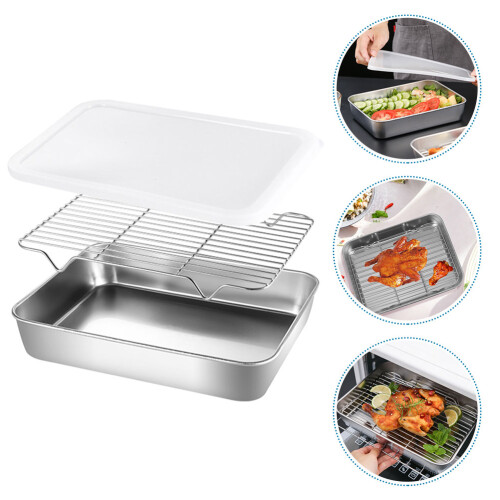 1 Set Bratblech Mit Rost Küchenbackblech Ölfiltergrillplatte 2