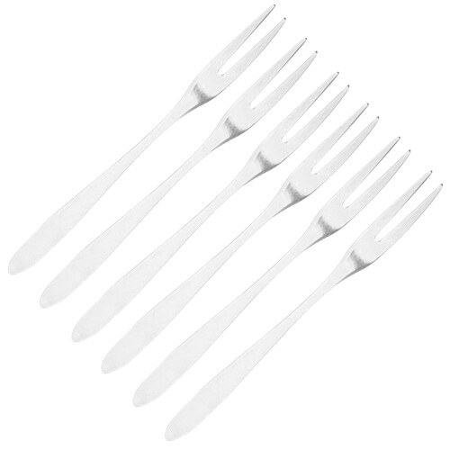 6Pcs Silver Stainless Steel Dessert Forks Double Ended Fruit Fork Set 2