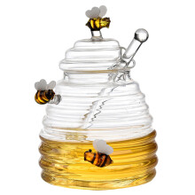 Glass Honey Dispenser Portable Clear Wide Mouth Honey Pot With Dipper And Lid Syrup Dispenser For Home Kitchen