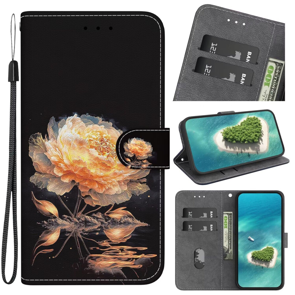Kickstand Wallet Case For Galaxy S24 Ultra Pu Leather Magnetic Closure Card Slot Flower Gold 9084446185263