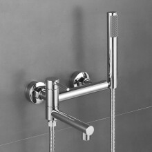Chrome Wall Mounted Bath Shower Mixer Tap 90-Degree Swivel, Single Lever, Shower Head And Hose Set