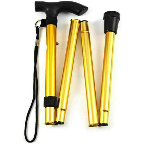 Easy Adjustable Folding Cane Plain Walking Stick Gold, Adjustable Length, Folding Cane, Plain Style, Gold Color 1
