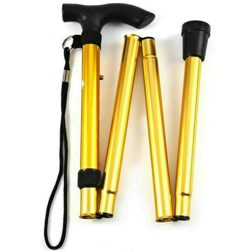 Easy Adjustable Folding Cane Plain Walking Stick Gold, Adjustable Length, Folding Cane, Plain Style, Gold Color