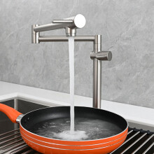 Brushed Nickel Pot Filler Faucet - Deck Mount Dual Joint Swing Arms Stretchable Design Two-Handle Brass Construction
