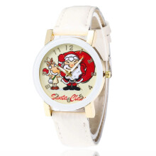 (White) NEW Cute Cartoon Christmas Santa Claus Women's Leather Watch Christmas Gift