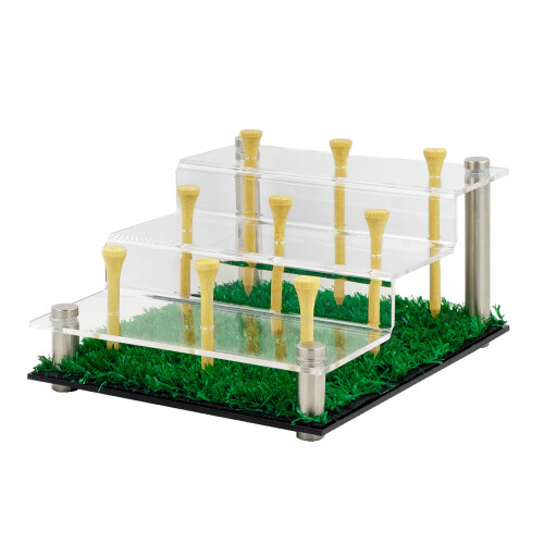 Acrylic Tiered Golf Ball Display Stand With Synthetic Grass Base