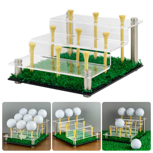 Acrylic Tiered Golf Ball Display Stand With Synthetic Grass Base 1