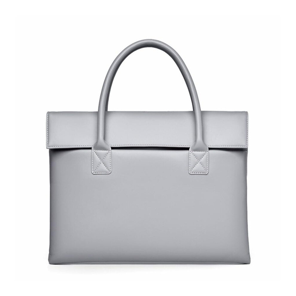 Pu Leather Laptop Bag With Handles And Magnetic Buckle Waterproof For Outdoor Travel Camping Gray 9084446187472