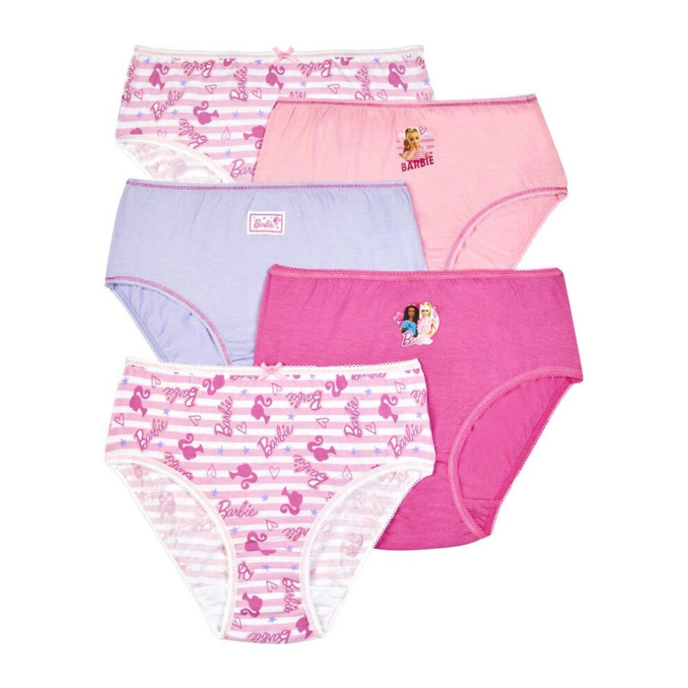 (5-6 Years) Barbie Girls Knickers, Pack Of 5 Underwear-image-OPC-PKTYF6G-NEW