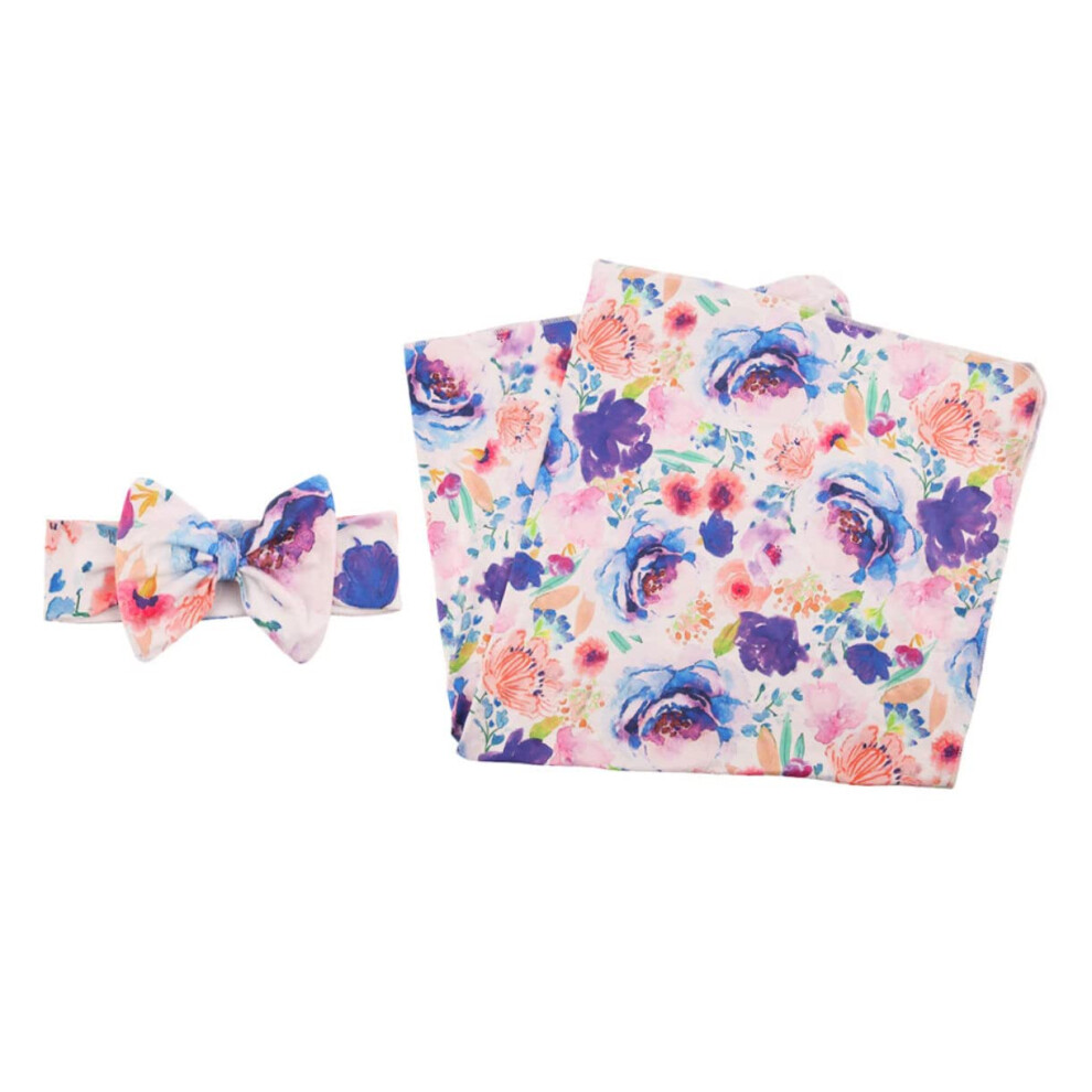 Butterfly Headband Wrap Set Newborn Floral Swaddle Blanket Photo Prop for Newborn Photography Shower for Girls