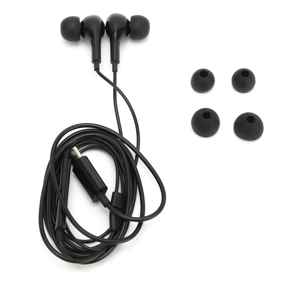 (Black) Type C Wired Earphones With Noise Canceling And Volume Control Black 609610456698