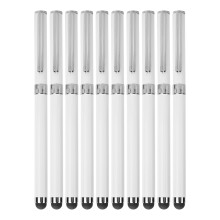 (Black) 10Pcs 2-in-1 Stylus Touch Screen Metal Ballpoint Pens White