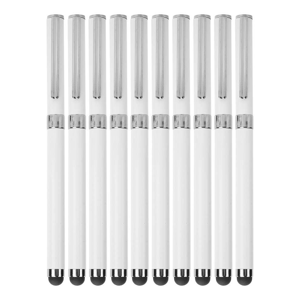 (White) 10Pcs 2-In-1 Stylus Touch Screen Metal Ballpoint Pens White 609610463573