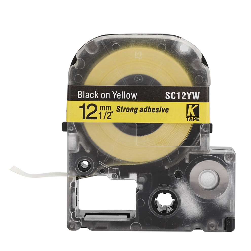 (12Mm White Bottom Black Letter) 12Mm Label Machine Ribbon For King Jim Epson Sr230ch 8M Yellow Black White,Black,Yellow 609610472285