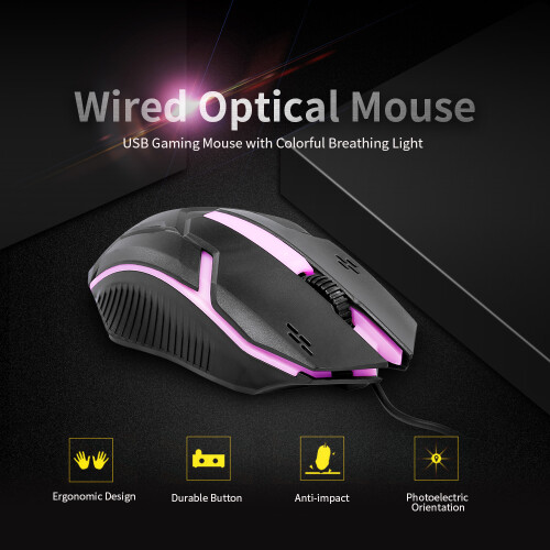 CM-818 Wired Optical Gaming Mouse 1200DPI USB Colorful Light Black
