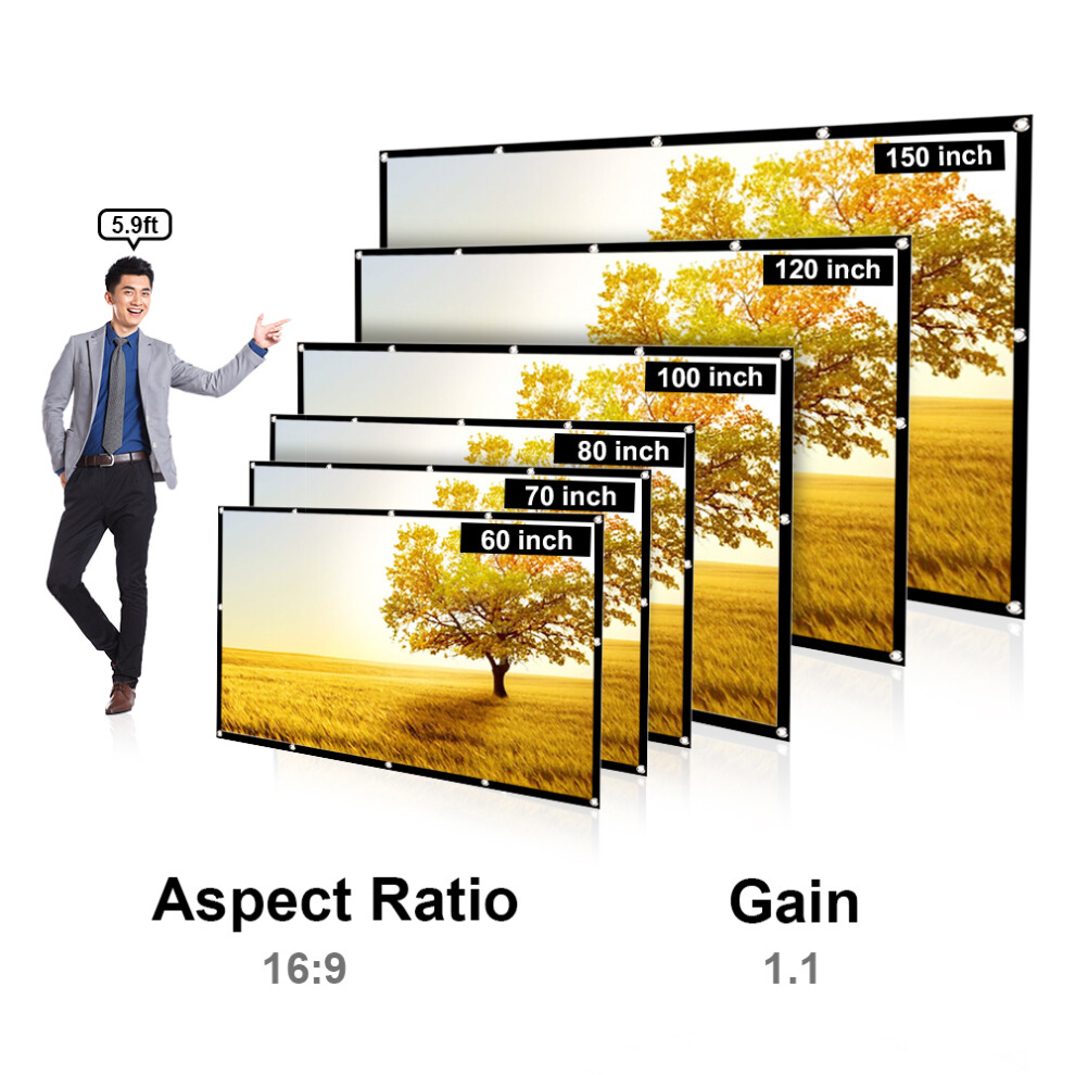 150-Inch Portable Hd Projector Screen 16:9 Foldable Durable 609610471318