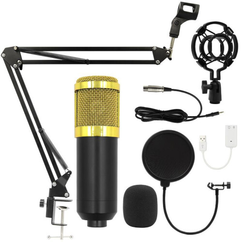 BM800大振膜电容麦克风+V8声卡+红锚支架+金全塑套装