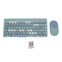 (Blue) Wireless Keyboard Mouse Combo 86 Keys USB Gaming Retro Blue