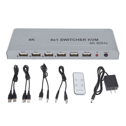 (US Plug) HD KVM Switch 4K 60Hz 4-in-1 mit IR Remote US Stecker