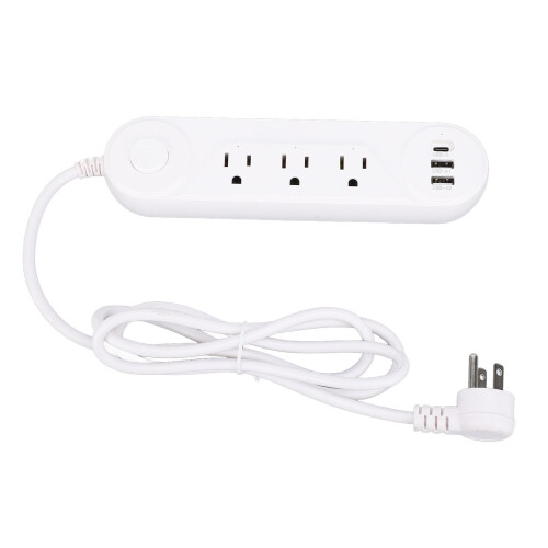 5FT 5-in-1 USB Power Strip 30W Type C A Flat Plug for Study Work