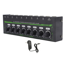 (EU Plug 100-240V) 8-Channel RGB Headphone Amplifier Low Noise Portable Stereo