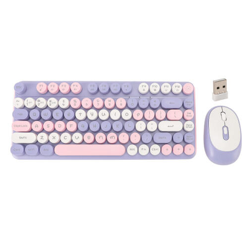 (Green) 2.4G Wireless Bluetooth Keyboard Mouse Combo 82 Keys Low Noise Violet