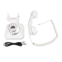 (White) Rotary Retro Phone Volume Adjustable Vintage Corded Landline White