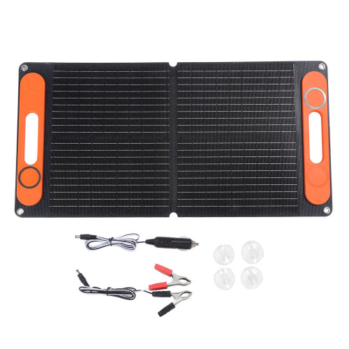 (Black) 80W Foldable Solar Panel 2 USB 12VDC Battery Clip