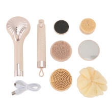 (Yellow) Electric Body Brush 6 Heads 3 Speeds IPX6 Rechargeable Yellow
