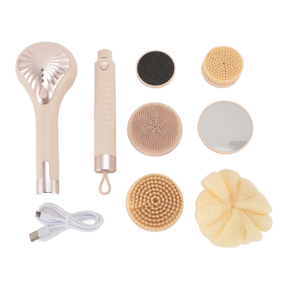 (Yellow) Electric Body Brush 6 Heads 3 Speeds IPX6 Rechargeable Yellow