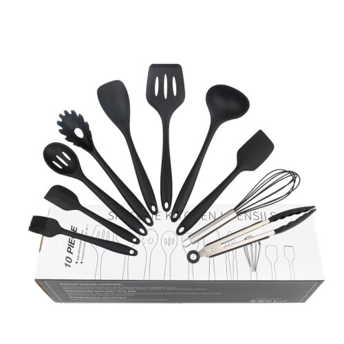10-piece silicone kitchen utensil set non-stick spatula black 2
