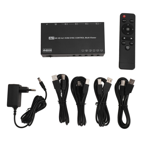 (US Plug) 4K 30Hz KVM Switch 4x1 HDMI 6 Modes Remote Control EU Plug