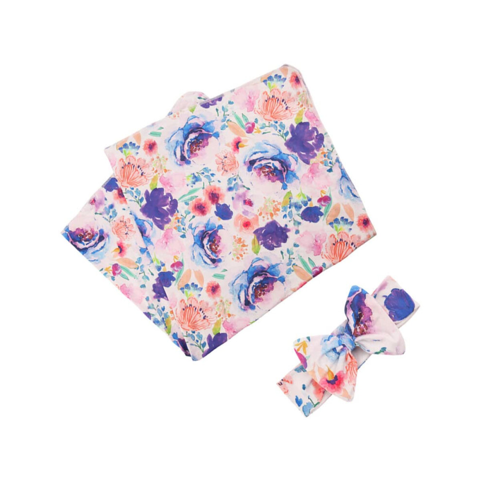 Swaddle Wrap With Headband Set Floral Design Receiving Blanket For Newborn Photography Prop For Swaddling