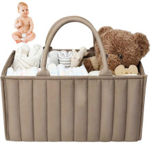 Baby Diaper Caddy Felt 15x10x7 Organizer With Removable Dividers And Lifting Handle For Wipes Clothes Toys
