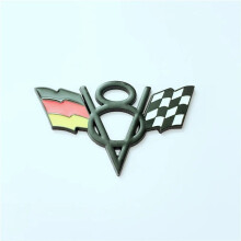 Metalowa plakietka na bagażnik, flaga USA-UK-Niemcy, logo V8, DE V8, czarna
